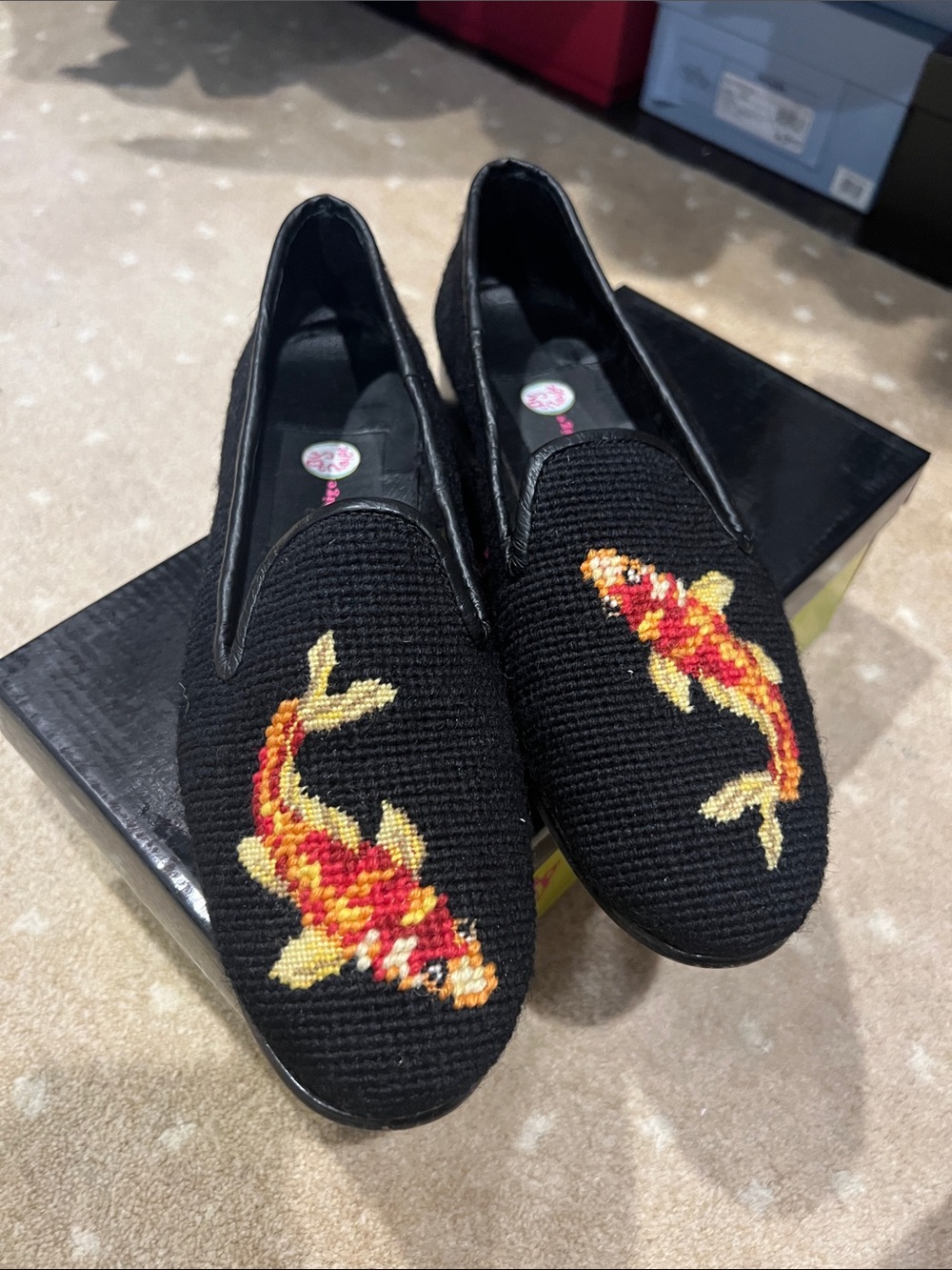 By Paige needlepoint loafer. 
Koi fish motif. Size 8
